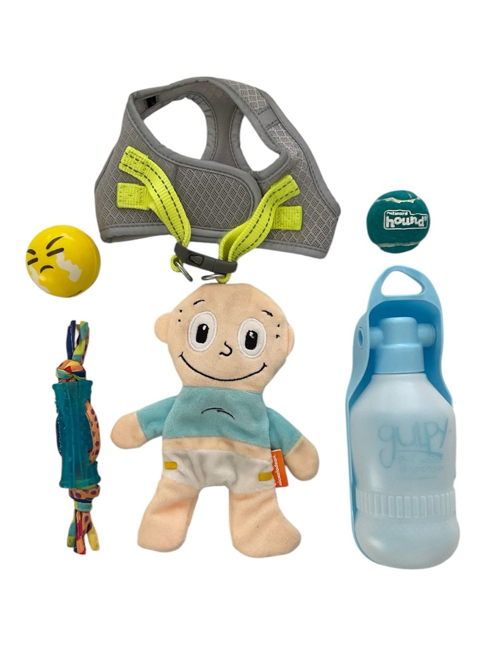NICKELODEON Toy Gulpy Water Bottle 2 Tennis Type Balls 1 Small Mesh Harness LN
